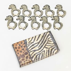 Safari Party Bundle Hand Carved Zebra Napkin Rings Set of 10 Animal Print 2 Ply